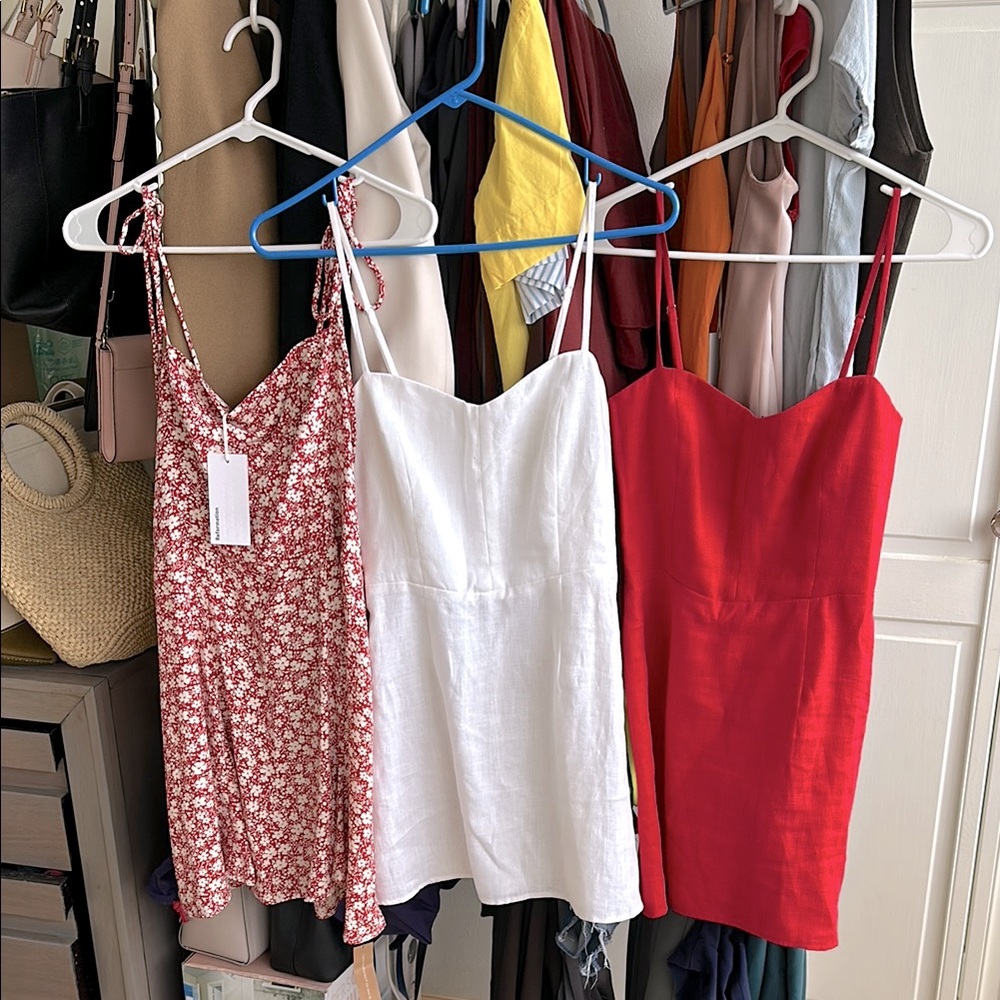 Reformation Red, White, and Floral Dress Bundle. Perfect for February or Spring!